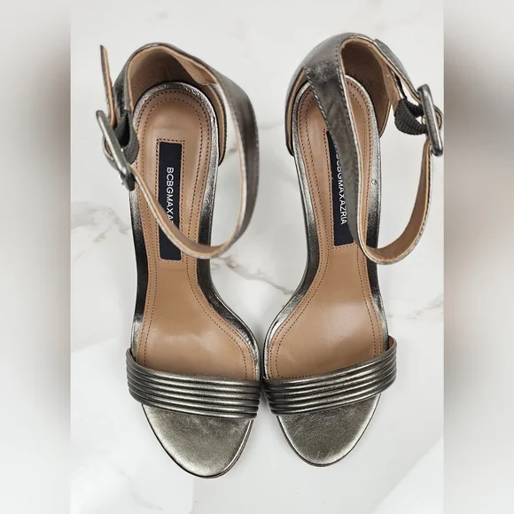 BCBGMAXAZRIA Lucy Pewter‎ Stiletto Sandal Heel NEW IN BOX SIZE 9.5 - Picture 8 of 10